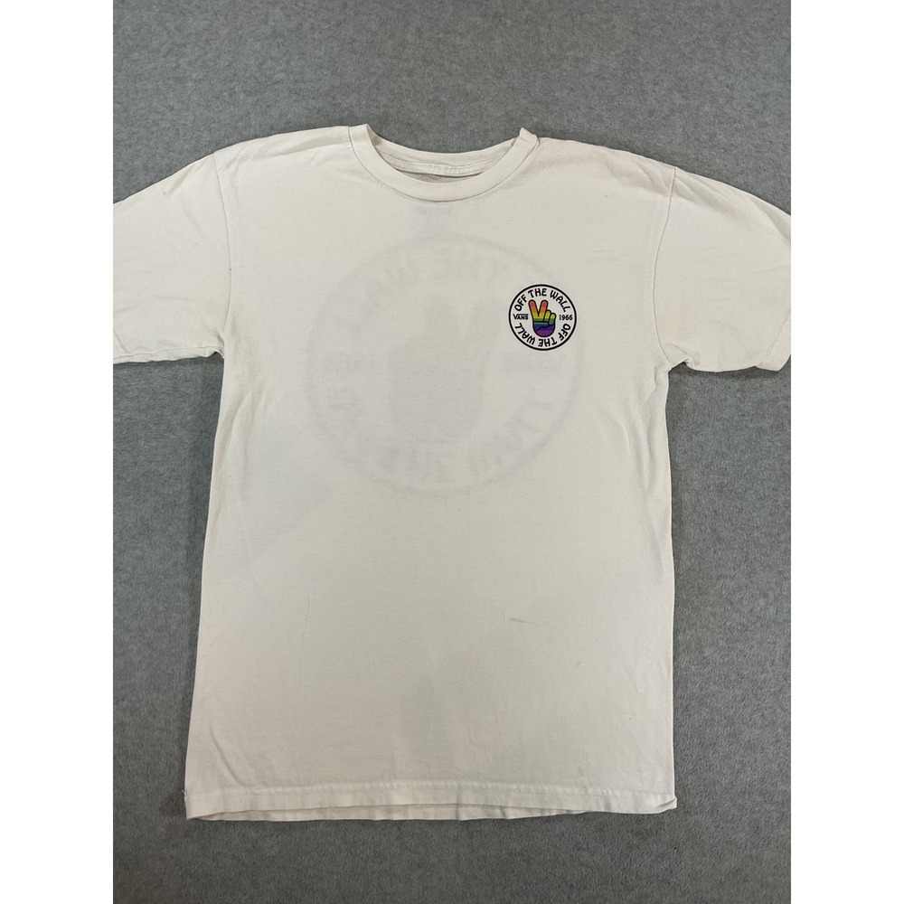 Vans Off The Wall Pride Peace Sign Graphic T-Shirt White Small 2710